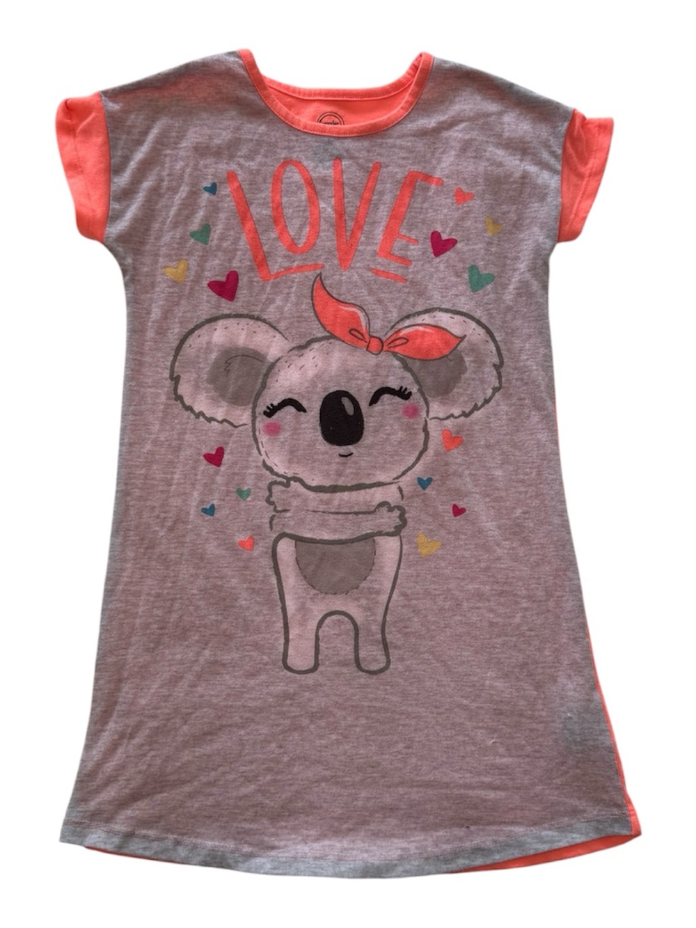 wonder nation Coral & Heather Gray Girls' Graphic Nightshirt Size Medium 7/8